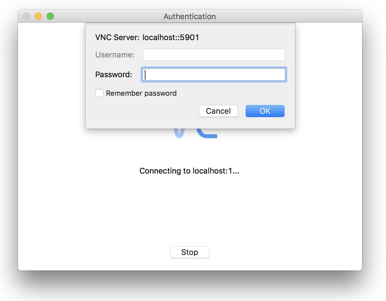 The VNC password prompt.
