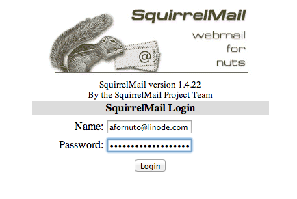 SquirrelMail Login Page with a username and password.