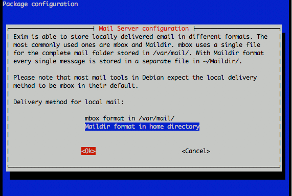 Exim maildirs or mbox configuration on Ubuntu 9.10.