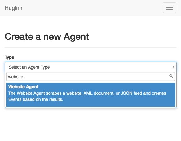 Selecting a Huginn agent type