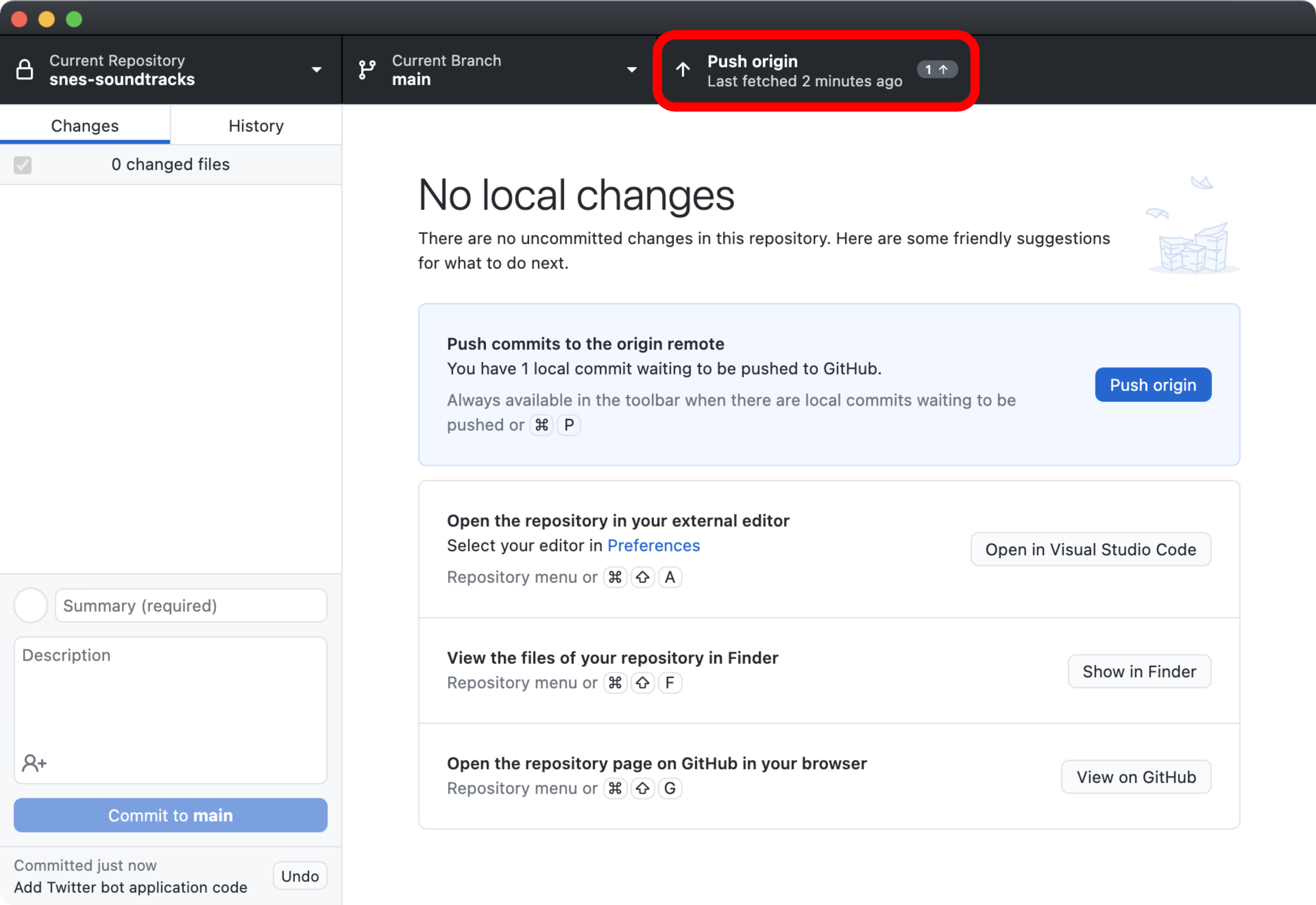 GitHub Desktop - after commit with push origin option highlighted