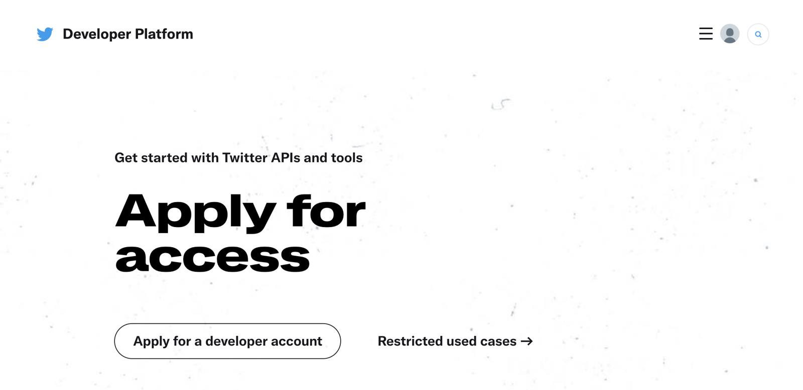 Twitter Developer Portal - Apply for access button