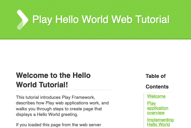 Play &ldquo;Hello, World!&rdquo; example application