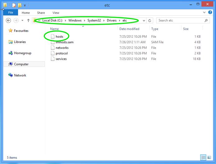 The path to the hosts file in Windows.