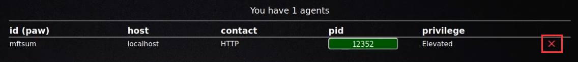 Caldera agents list with remove agent button highlighted