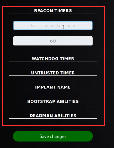 Caldera default agent settings form