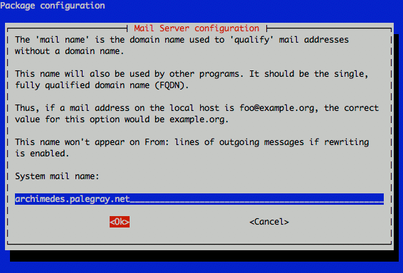Exim4 system mail name configuration on Debian 5 (Lenny).
