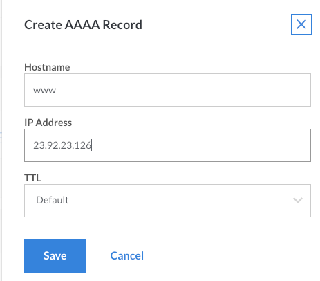 This page allows you to create a new A/AAAA record.