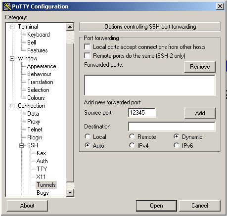 PuTTY - Options controlling port forwarding.