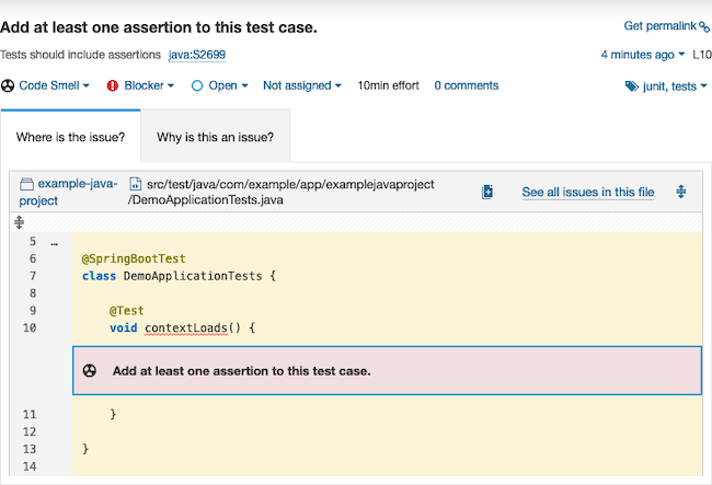 A code snippet from an error found on a SonarQube scan