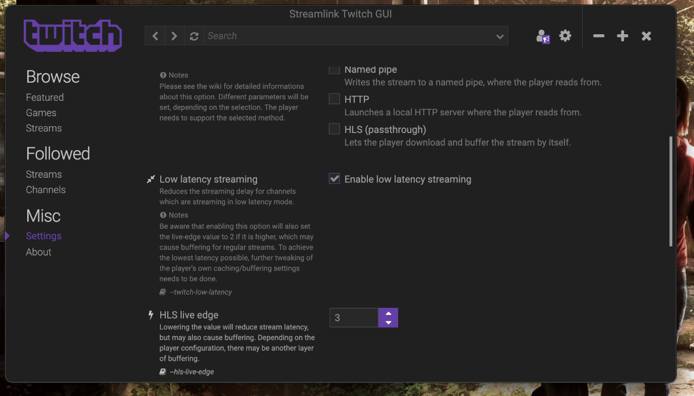 Access your Streamlink Twitch settings and enable low latency streaming.
