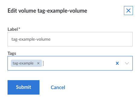 Tags field in the Edit volume form