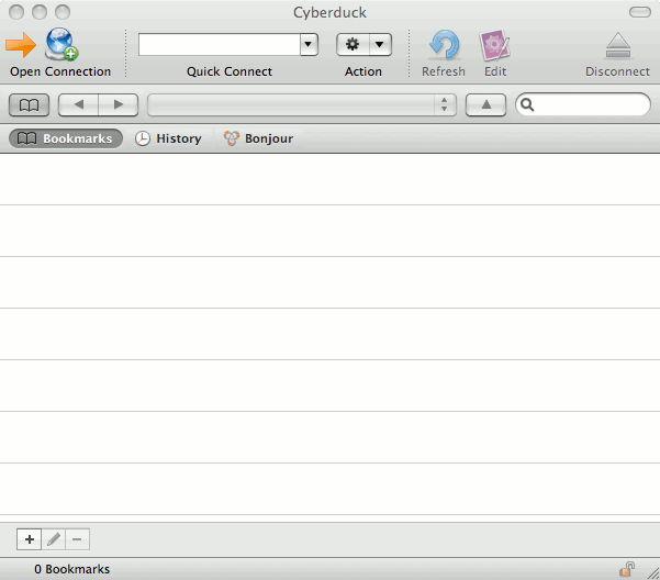 Cyberduck main program window on Mac OS X.