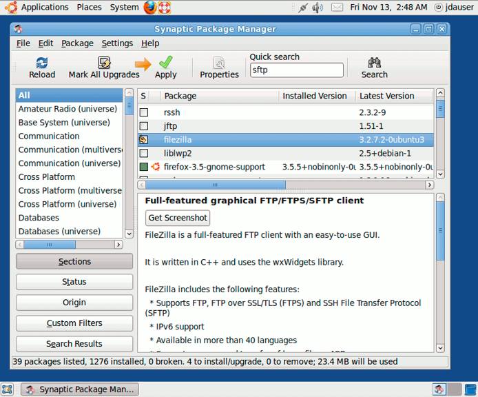 Finding a package in Synaptic on Ubuntu 9.10 desktop edition.