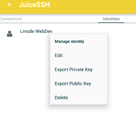 JuiceSSH Export SSH Key