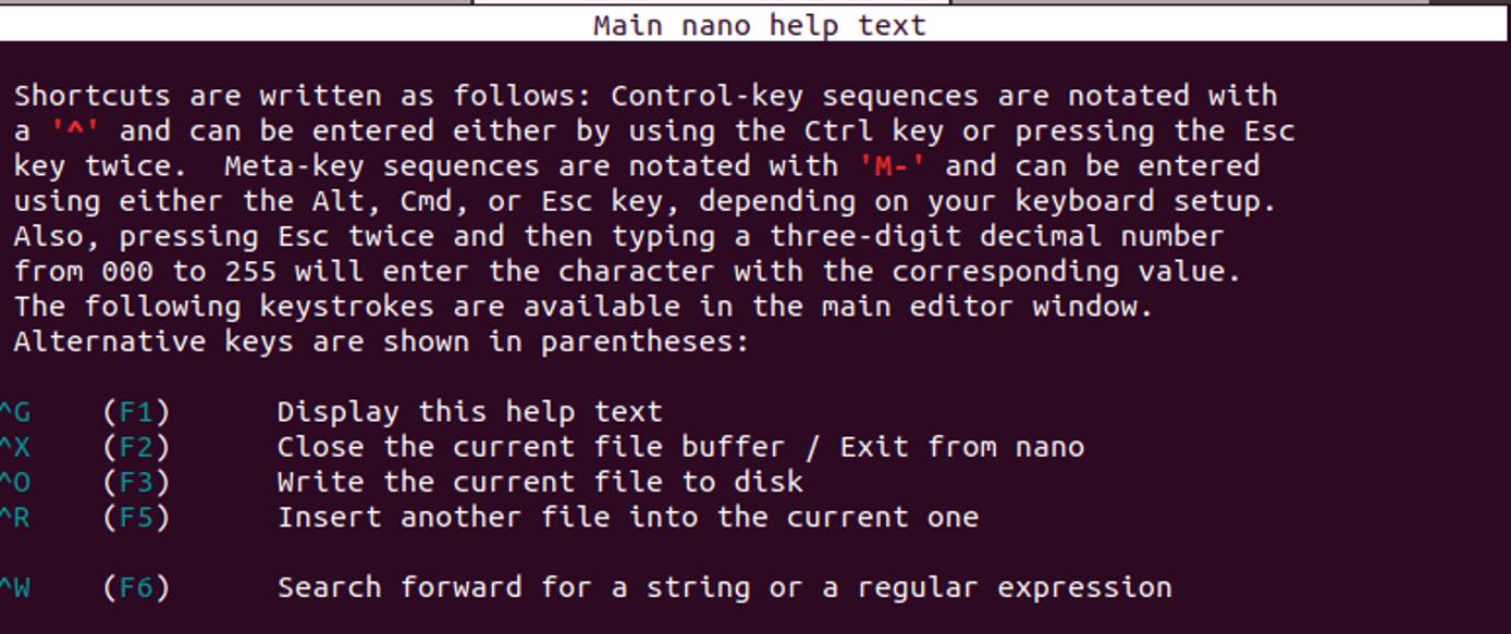 nano help menu options