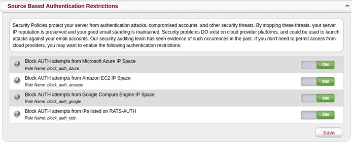 Screenshot of source based authentication restrictions page