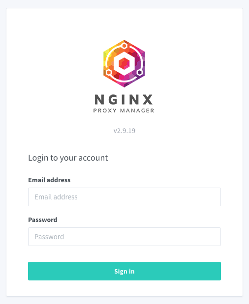The Nginx Proxy Manager login page