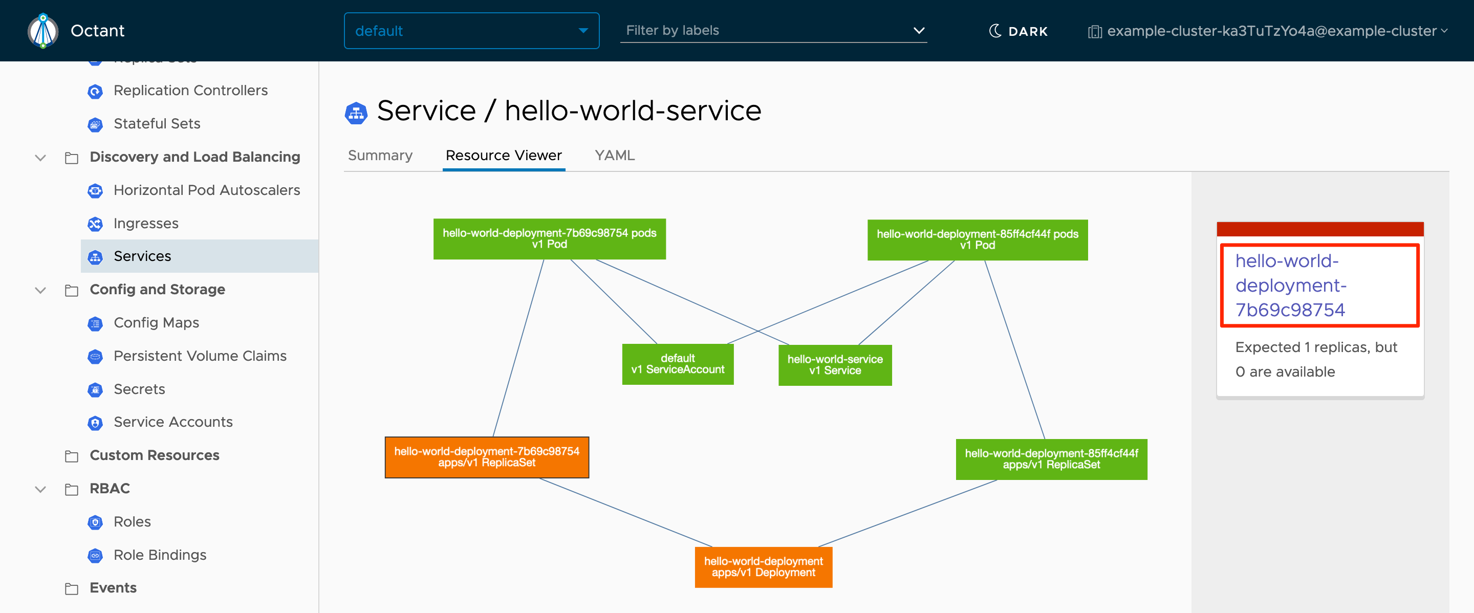 Octant Service Resource Viewer - Hello World 2.0 (after manifest update)