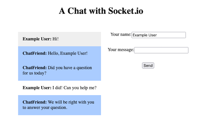 A demonstration of the example Socket.IO application in action