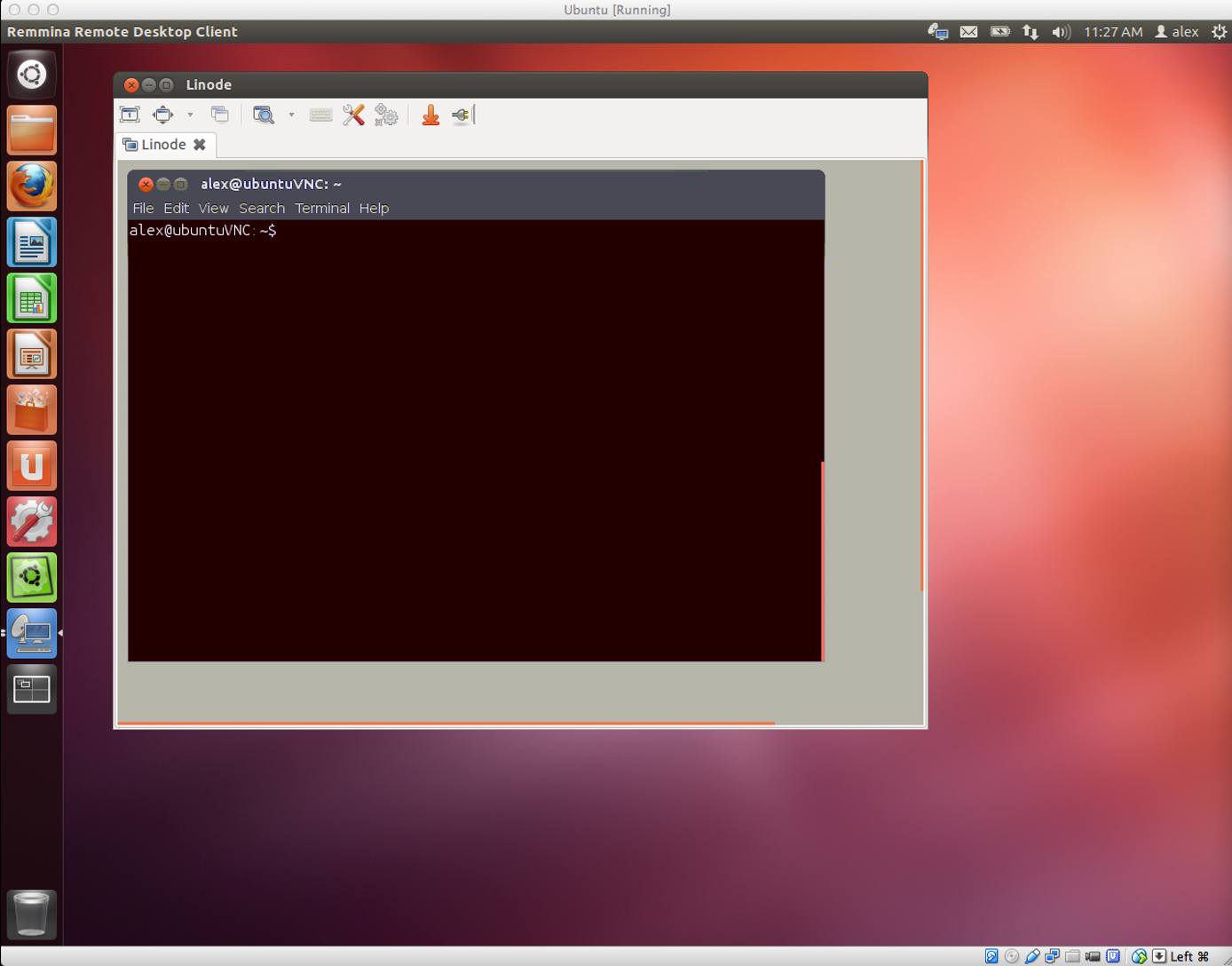 An Ubuntu desktop computer connected to an Ubuntu desktop session on a Linode.