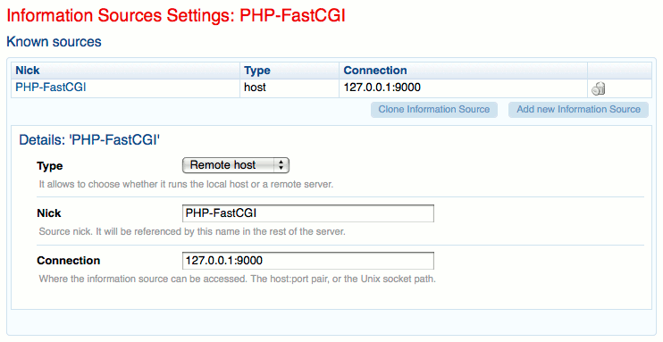 PHP-FastCGI information source settings in Cherokee admin panel on Ubuntu 10.04 LTS