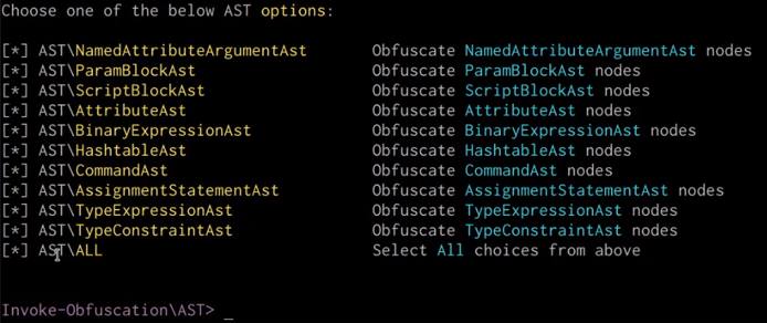AST options menu