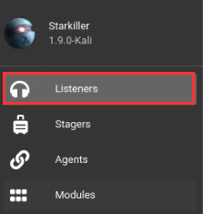 Starkiller UI - listeners option highlighted
