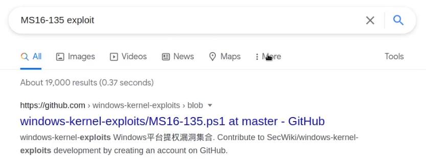 MS16-135 exploit Google search results