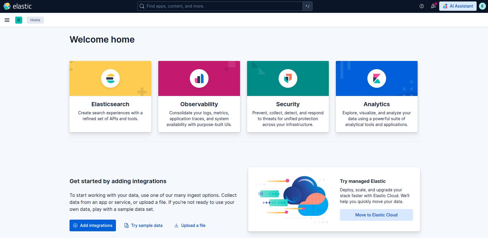 Elastic Welcome Page