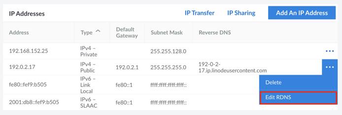 Select &lsquo;Edit RDNS&rsquo; option from the IP address menu.