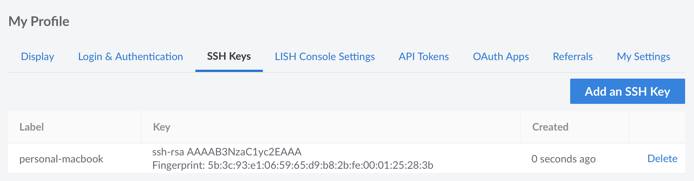 Screenshot of the SSH Keys page