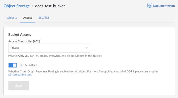 Object Storage Bucket Access Page