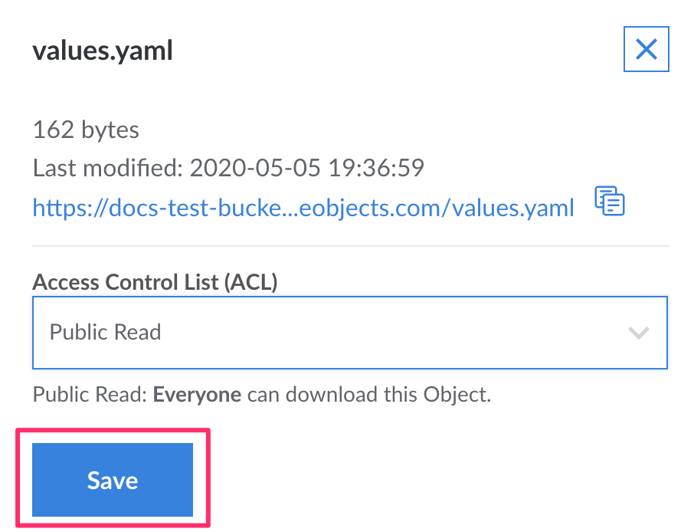 Object Storage Object ACL Save Settings
