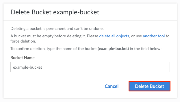 Confirm deleting the Object Storage bucket