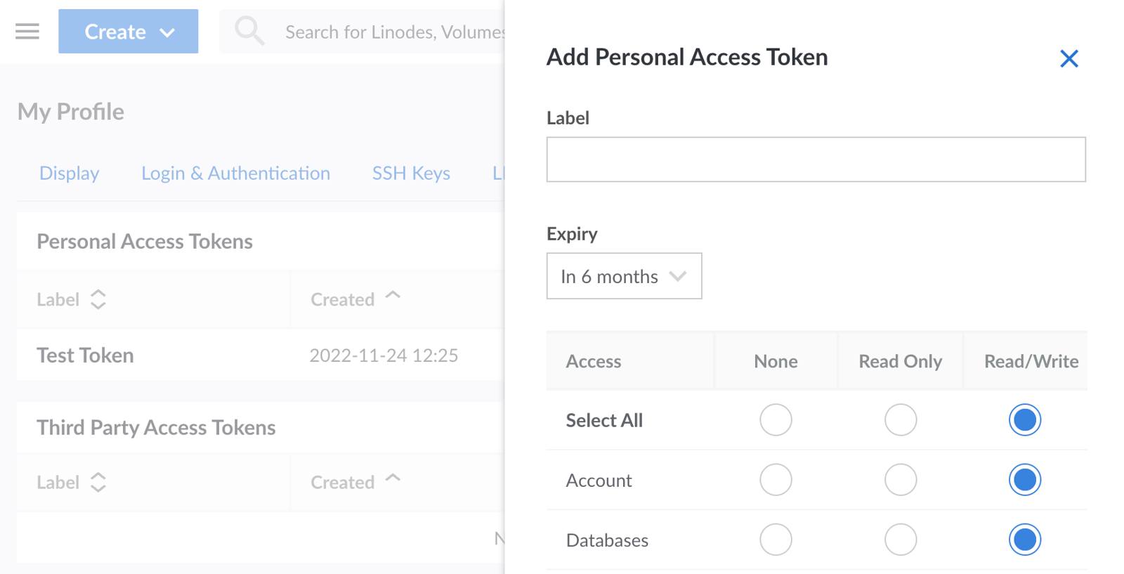 Screenshot of the Add Personal Access Token form