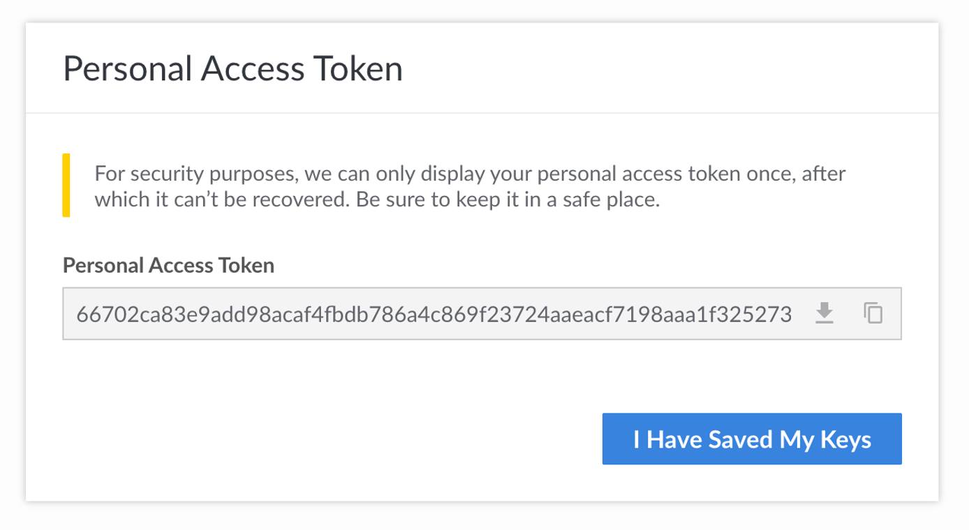 Screenshot of the generated personal access token