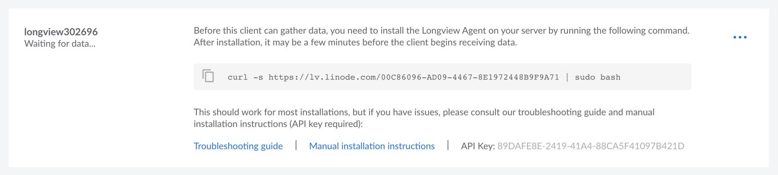 Screenshot of a new Longview client in the Cloud Manager