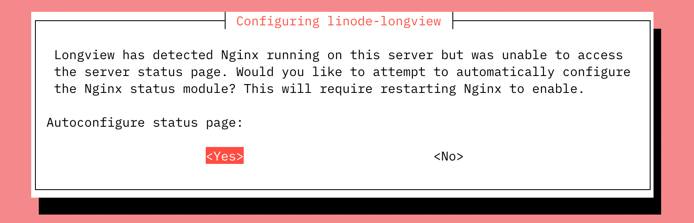 Screenshot of the NGINX notice for Longview