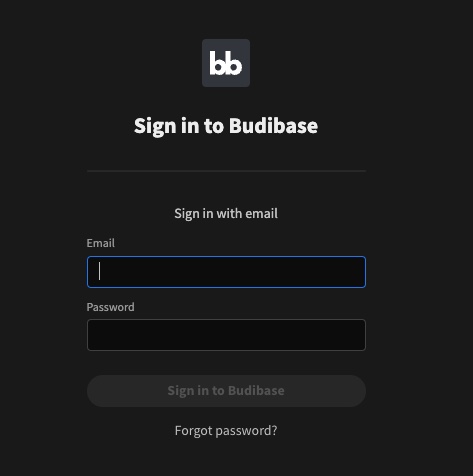 Screenshot of the Budibase login panel