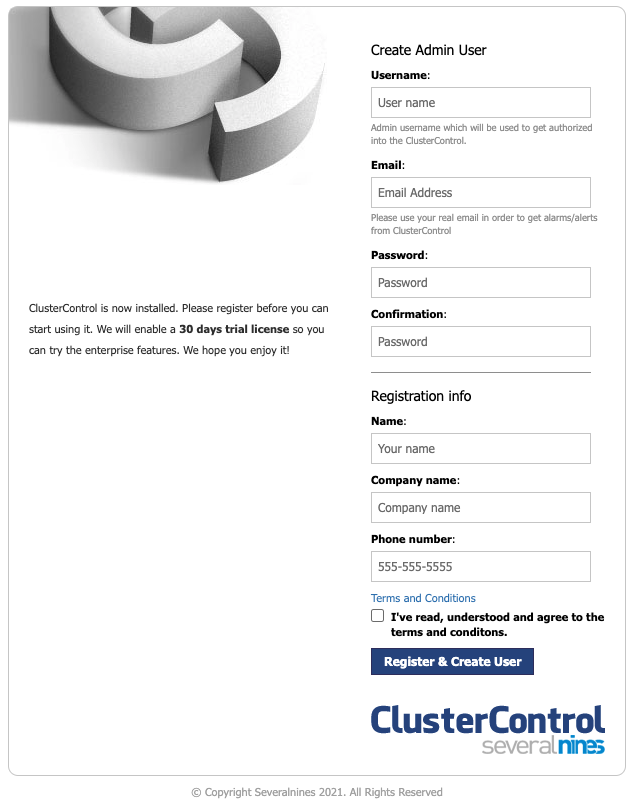 ClusterControl Installation Screen