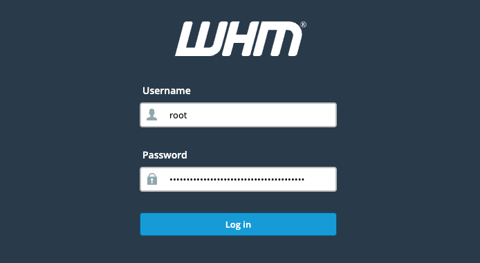 Screenshot of the WHM login form