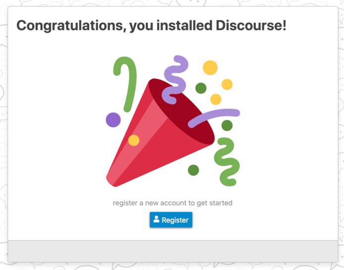 Discourse Installation Congratulations Screen