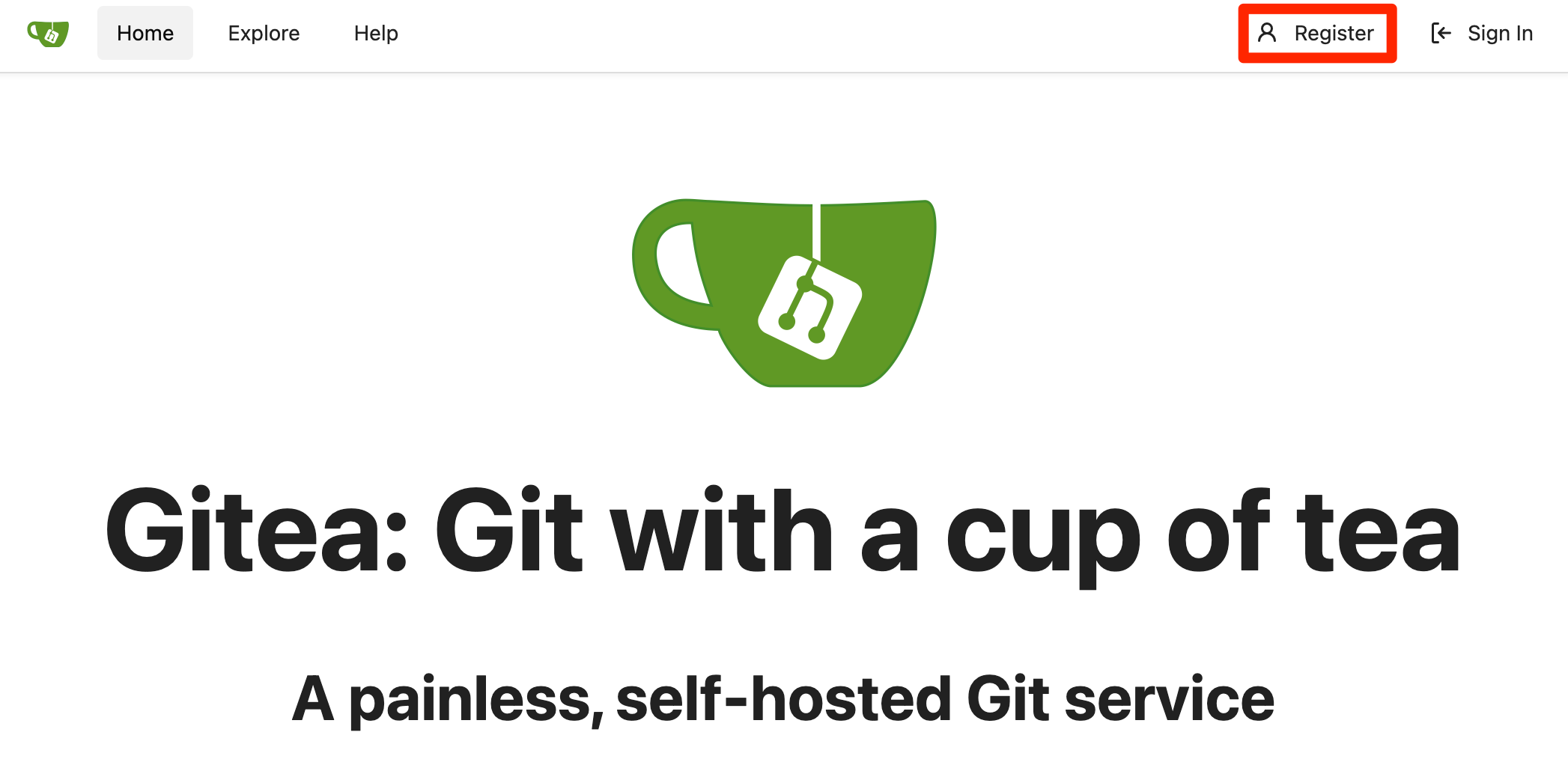 The Gitea welcome page.