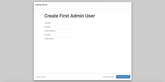 Create your first Jenkins admin user.