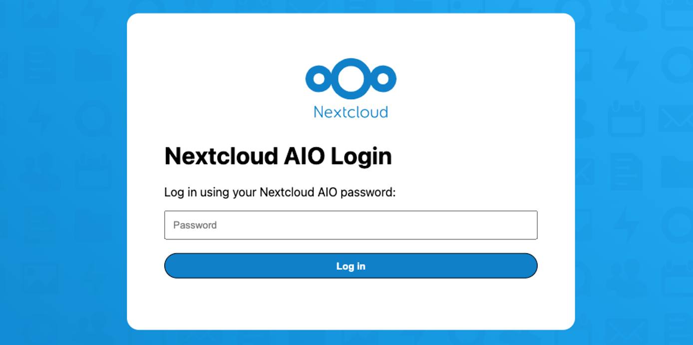 Screenshot of the Nextcloud AIO log in prompt