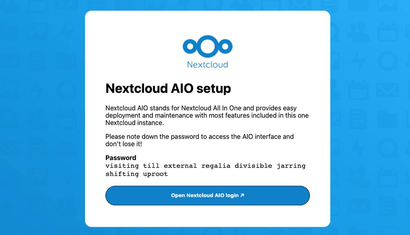 Screenshot of the Nextcloud AIO password
