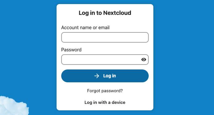Screenshot of the Nextcloud log in prompt