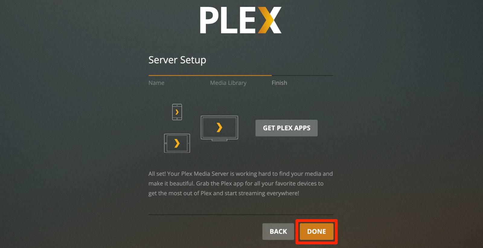 Plex Server Setup - Finish