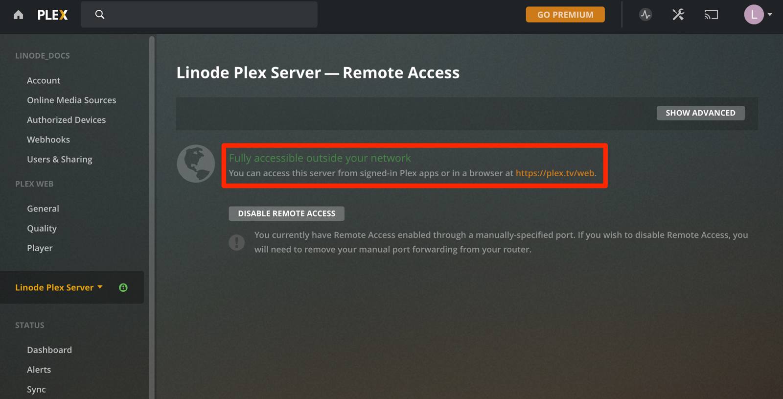 Plex Server Remote Access Successful